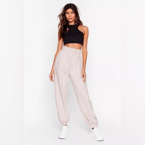 Nasty Gal Tailor It How It Is High-Waisted Pants in Beige – Size 10 - Picture 1 of 3
